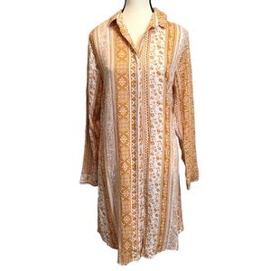 Tavin Shirt Dress Womens Long Sleeve Floral Print Button Up Midi Orange Medium